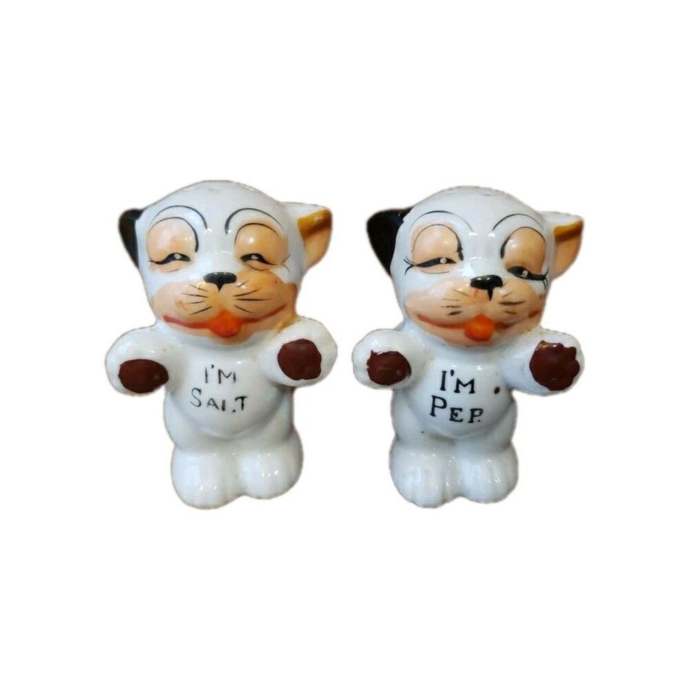 Vintage Bonzo Dog Lusterware Iridescent Spots Salt and Pepper Shakers MCM Japan